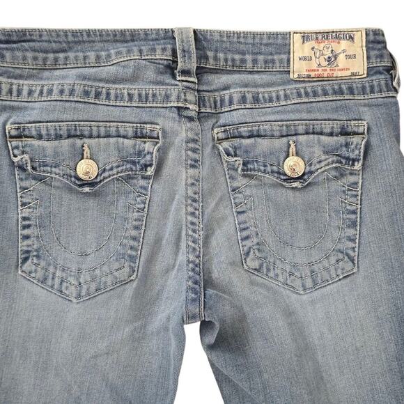 True Religion Nat Clr Crystal Pave Bootcut Horse Shoe  Flaps Back Pocket Size 29 - Picture 6 of 12